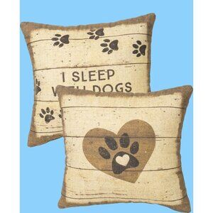 Throw Pillow I Sleep With Dogs Rustic Print 12 X 12 in Cotton Linen Blend